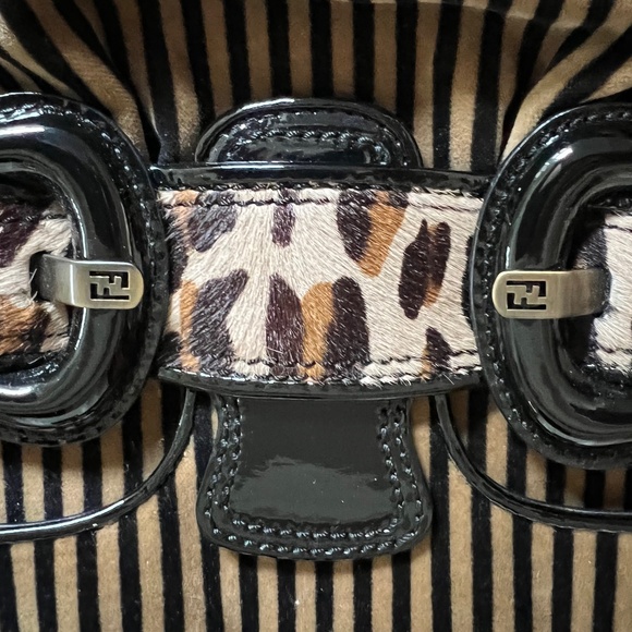 Vintage Fendi Leather & Velvet Striped & Leopard Shoulder Bag - Picture 8 of 10